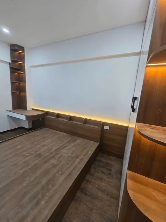 Bàn làm việc tại nhà chữ L liền giá sách kịch trần gỗ MDF DN-BP-03 xưởng Đức Ngọc