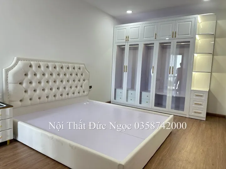 Giường ngủ bọc da Microfiber cao cấp 1m8 x 2m rút múi quả trám DN-GN-01 xưởng Đức Ngọc