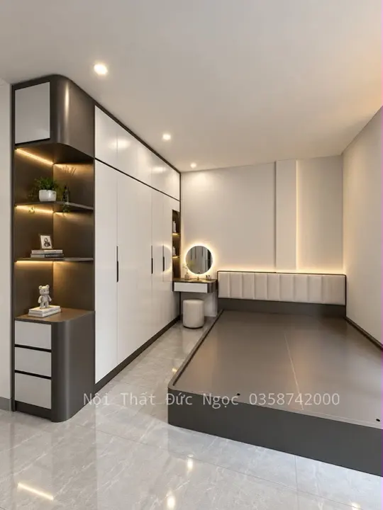 Tab đầu giường 2 ngăn kéo gỗ MDF chống ẩm đồng bộ DN-GN-14 xưởng Đức Ngọc