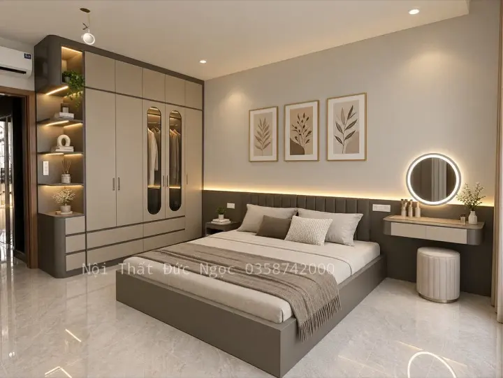 Tủ áo kịch trần cánh Melamine chống ẩm vân vải dệt Canvas DN-TA-31 xưởng Đức Ngọc