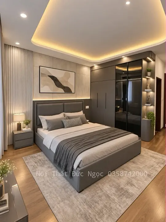 Vách ốp da nẹp chỉ đồng mạ titan T10 trang trí đầu giường DN-GN-22 xưởng Đức Ngọc