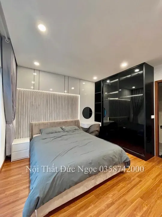 Giường ngủ đôi gỗ MDF chống ẩm An Cường vân sồi tự nhiên DN-GN-09 xưởng Đức Ngọc