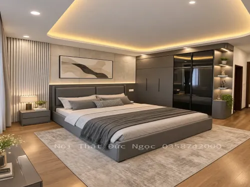 Tủ áo cánh kính xám khói viền nhôm Anodized phong cách Luxury DN-TA-18 xưởng Đức Ngọc
