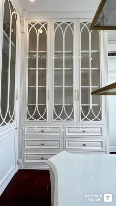 Tủ áo cánh kính hoa văn trắng tân cổ điển cao cấp DN-TA-02 xưởng Đức Ngọc