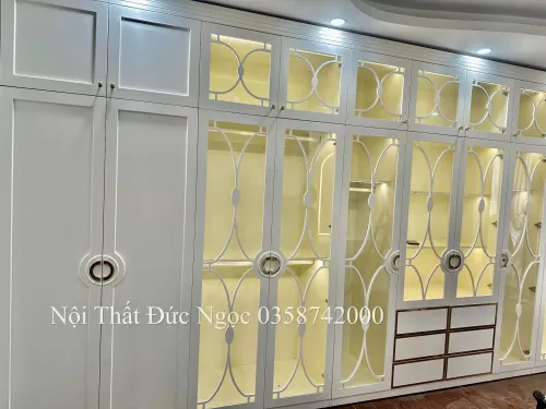 Hệ tủ áo cánh kính vòm elip tay nắm kim loại tròn hoàng gia DN-TA-12 xưởng Đức Ngọc