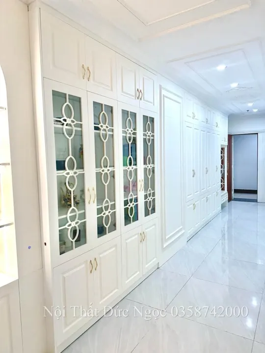 Tủ áo cánh kính hoa văn nghệ thuật biệt thự sang trọng DN-TA-08 xưởng Đức Ngọc